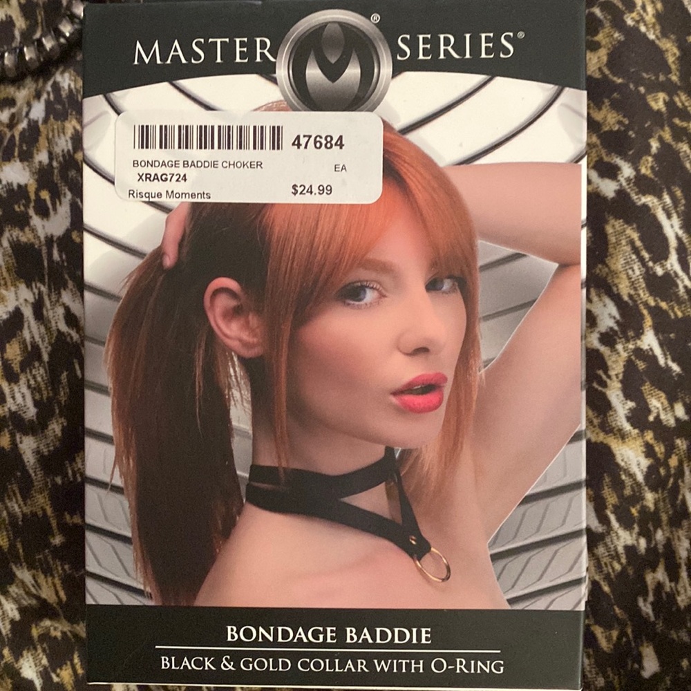 Master Series Bondage Baddie Black & Gold Collar with O-ring